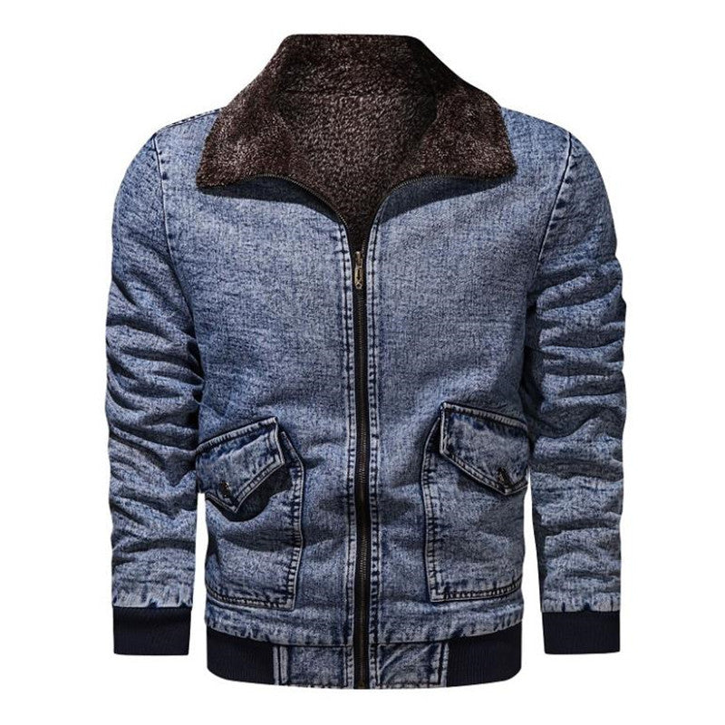 Winter Plus Velvet Thick Loose Lapel Plus Size Denim Jacket Men&