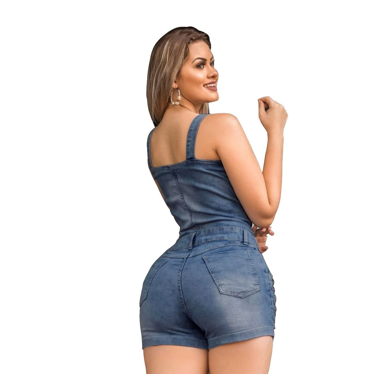 Denim Slim Fit Jumpsuit White Spray Hole Jumpsuit Denim Shorts