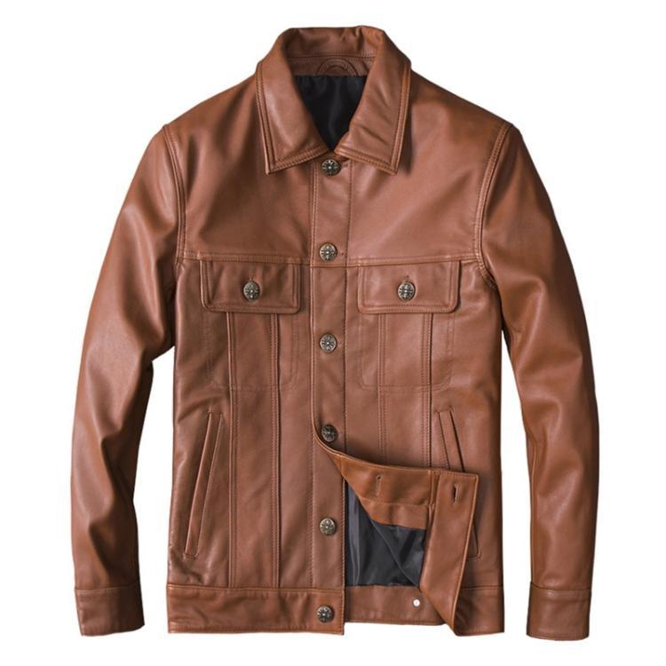 Top Layer Cowhide Leather Single-Breasted Men&