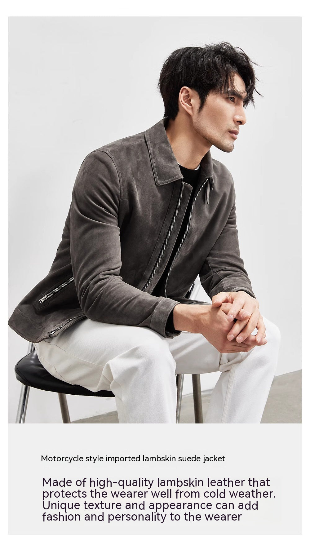 Sheepskin Light Luxury Genuine Leather Lambskin Suede Lapel Jacket