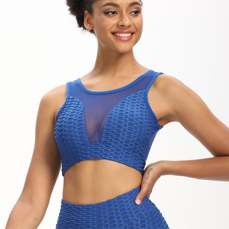Fitness Solid Color Jacquard and Mesh Yoga Bra