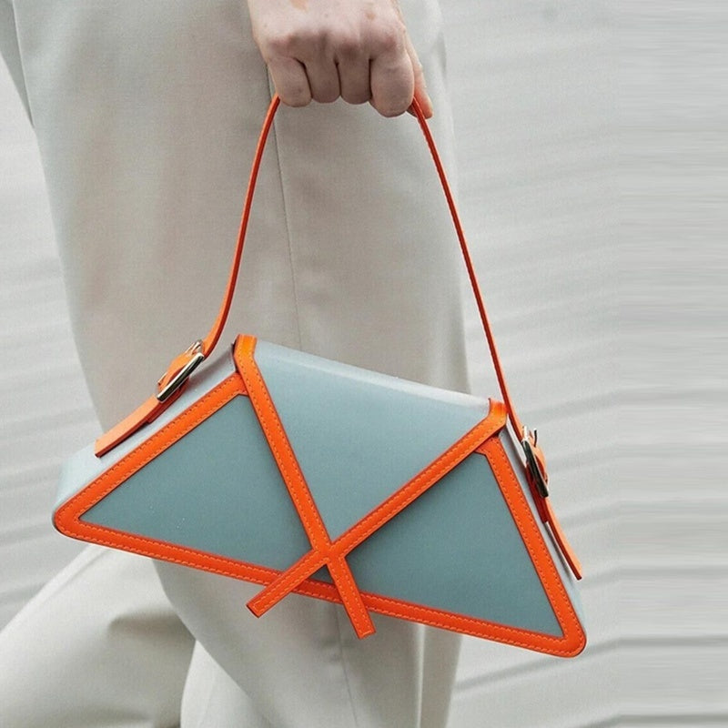 Stitching Trapezoidal Contrast Color Small Square Handbag