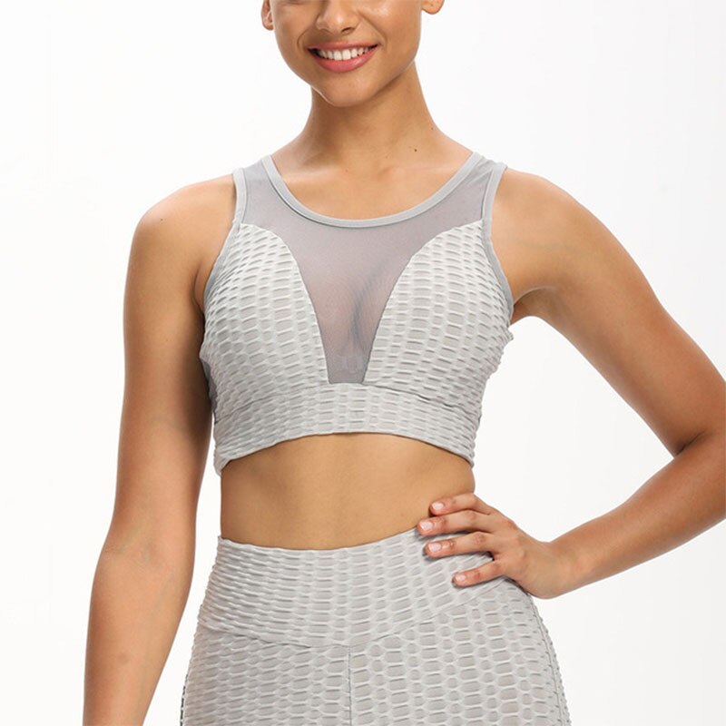 Fitness Solid Color Jacquard and Mesh Yoga Bra