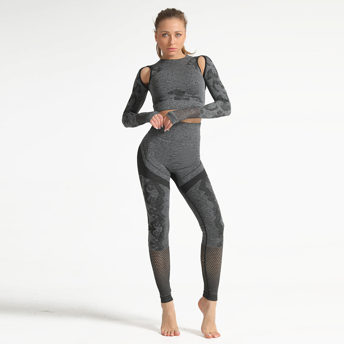 Cross-border European And American Camouflage Hollow Yoga Clothing Suit
