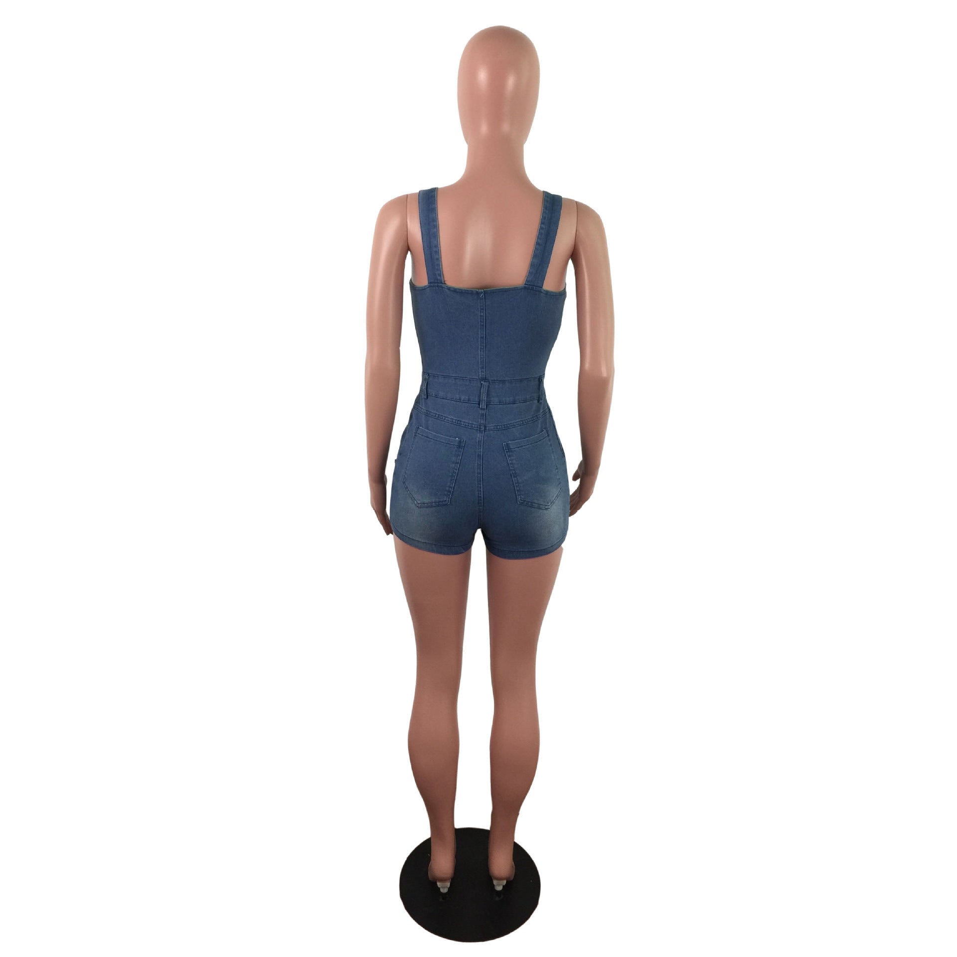 Denim Slim Fit Jumpsuit White Spray Hole Jumpsuit Denim Shorts