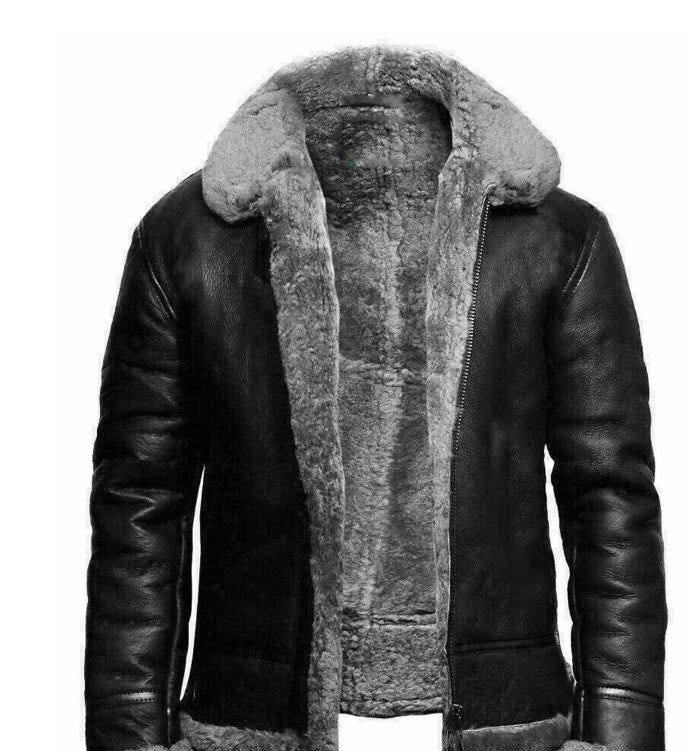 Leather-fur One-piece Lapel Winter Cold-proof Leather Jacket