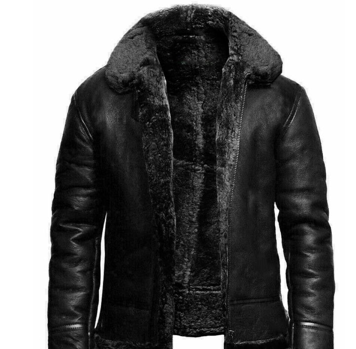 Leather-fur One-piece Lapel Winter Cold-proof Leather Jacket