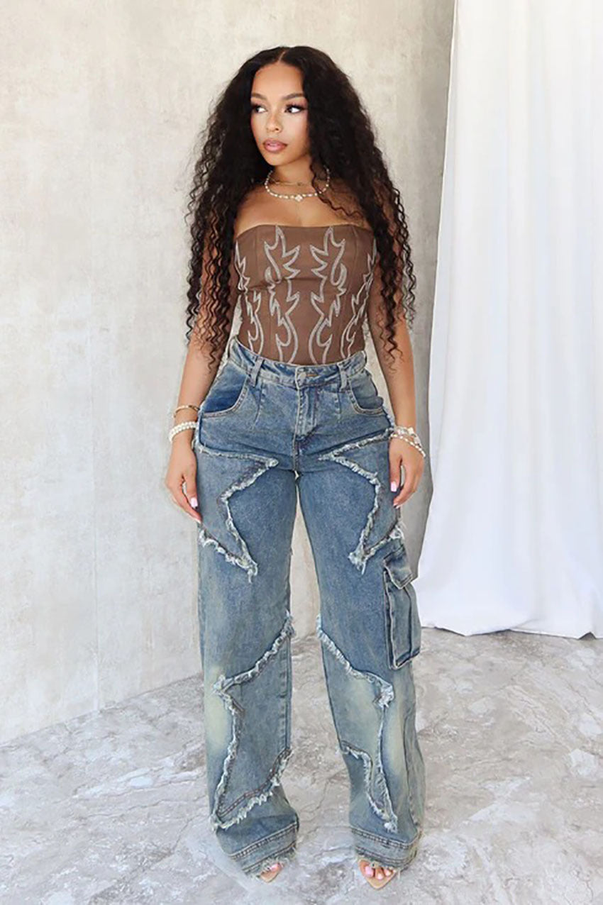 Fringed Burr Loose Straight Casual Pants