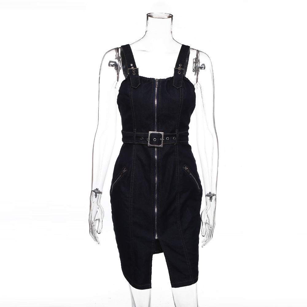 Zip Belt Adjuster Sling Pack Hip Denim Dress