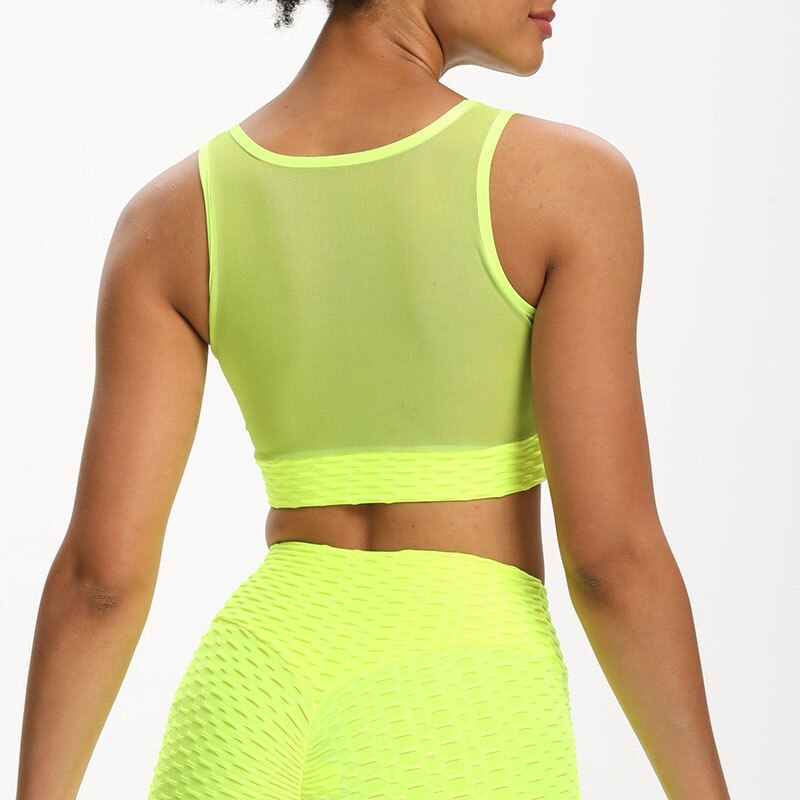 Fitness Solid Color Jacquard and Mesh Yoga Bra