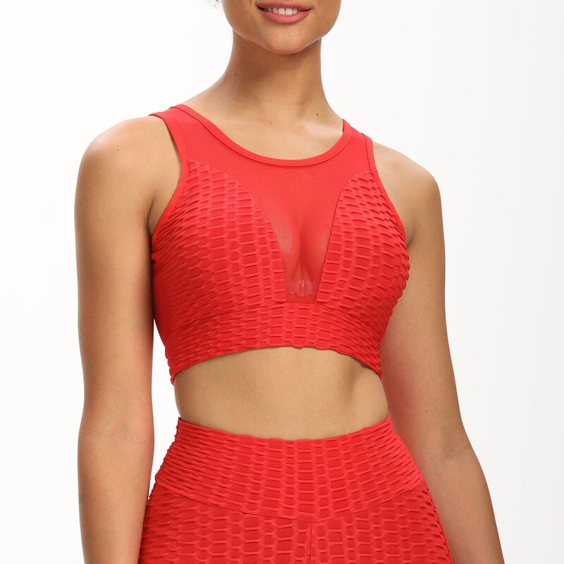 Fitness Solid Color Jacquard and Mesh Yoga Bra