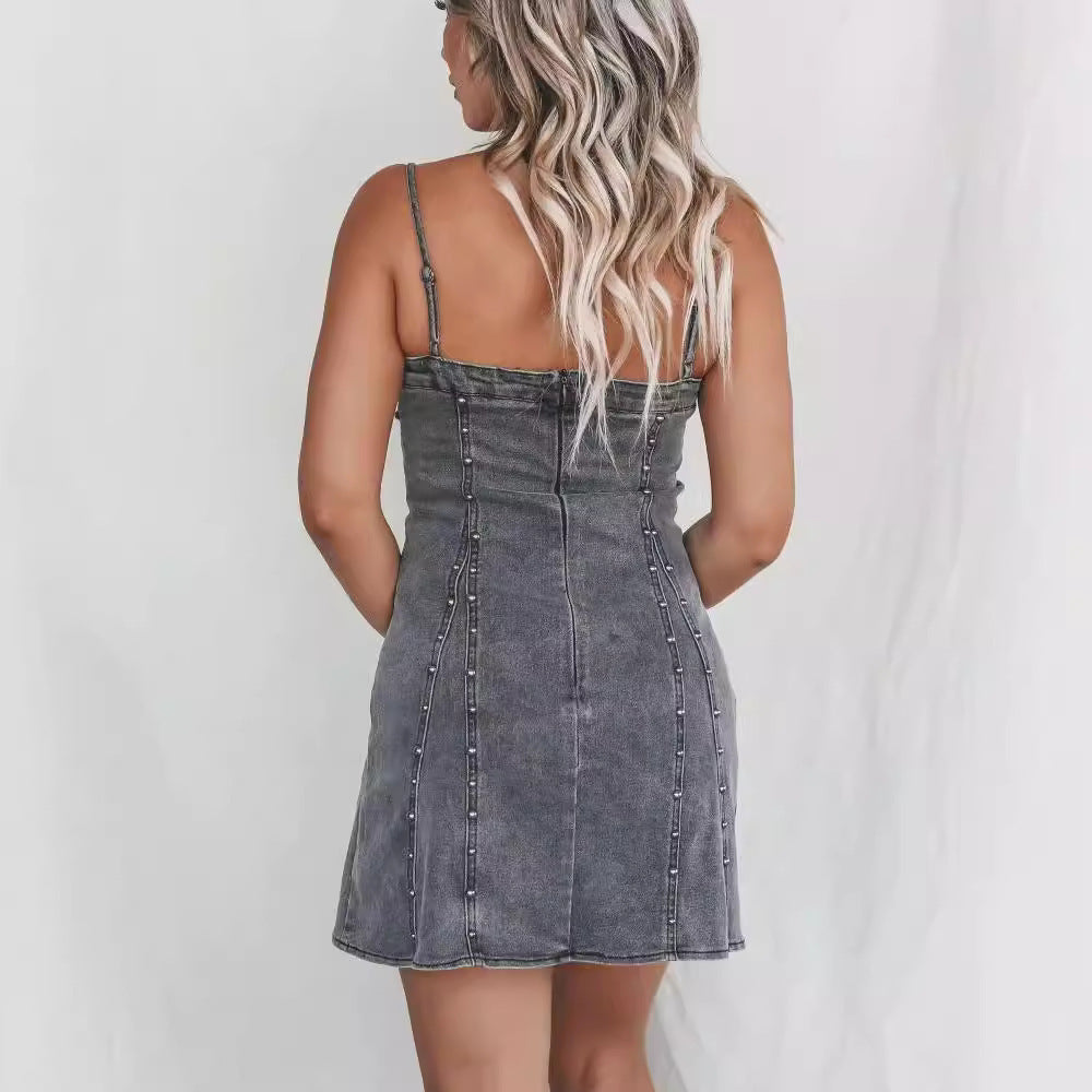 Stretch Denim Sexy Bandeau Slim-fit Dress Women&