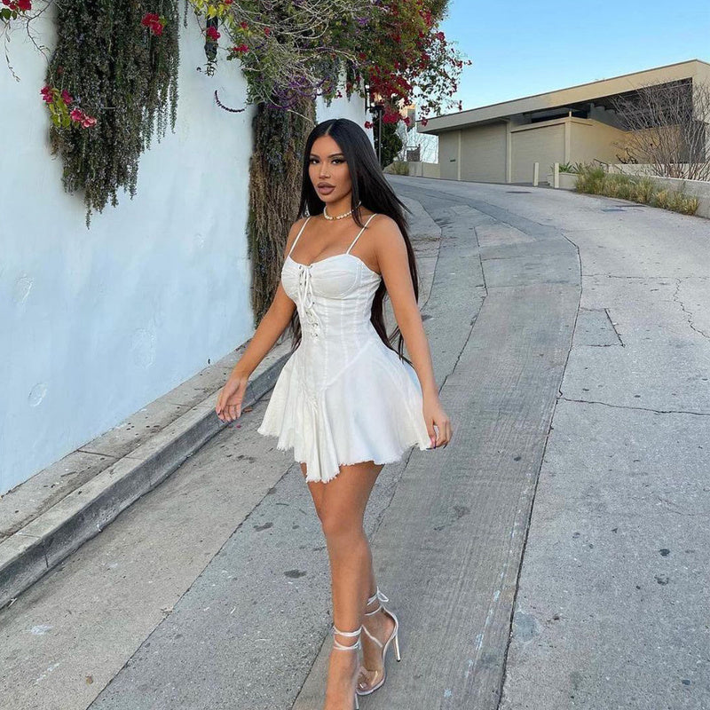 Casual Sexy Denim Tie Up Dress