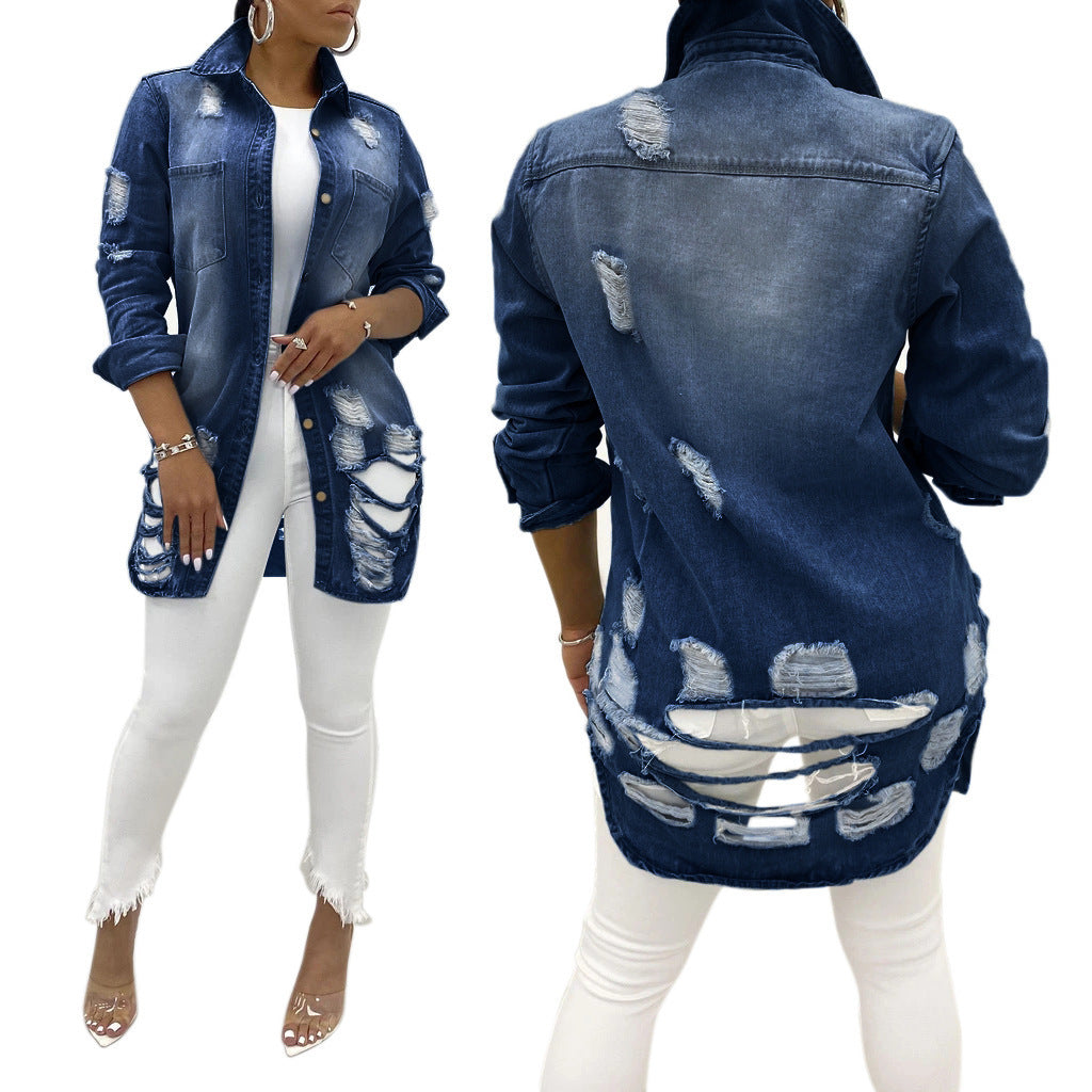 Cross-border Denim Jacket Ripped Sexy