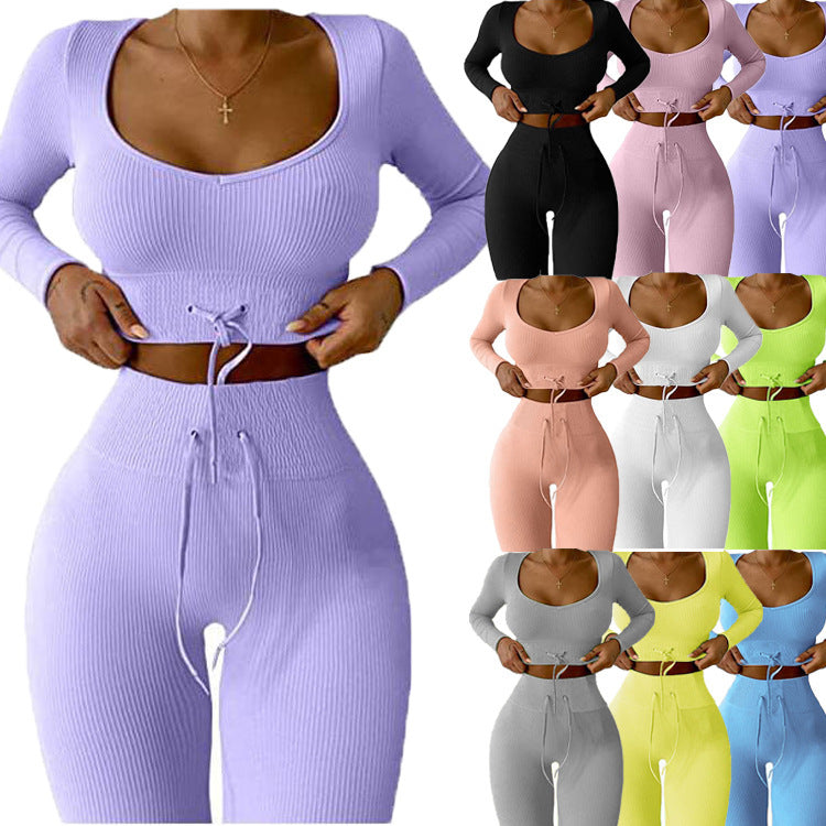 Autumn And Winter New Knitted Nine-point Long-sleeved Sports Yoga Suit