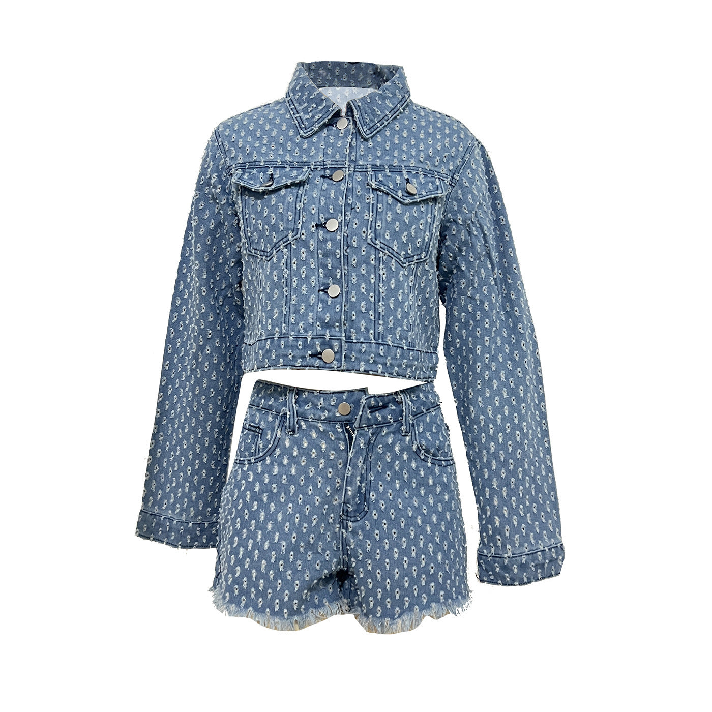 Leisure Ripped Denim Shorts Suit