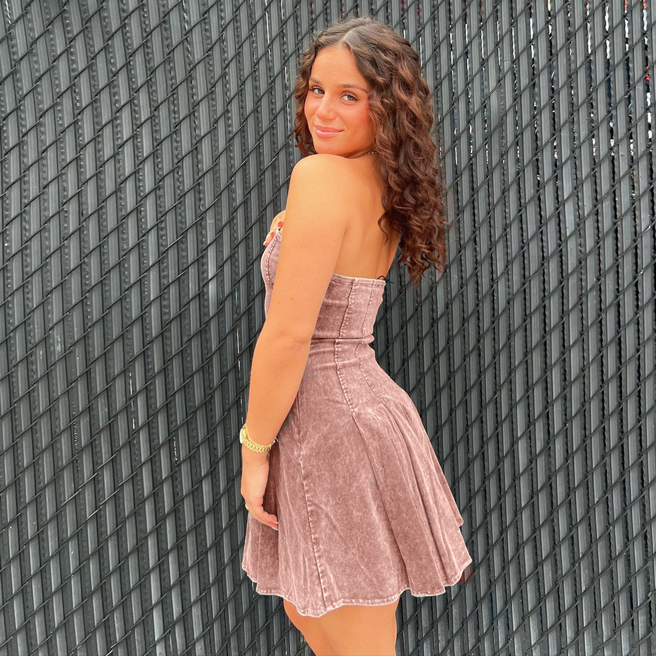 Sleeveless Backless Wash Denim Tube Top Dress