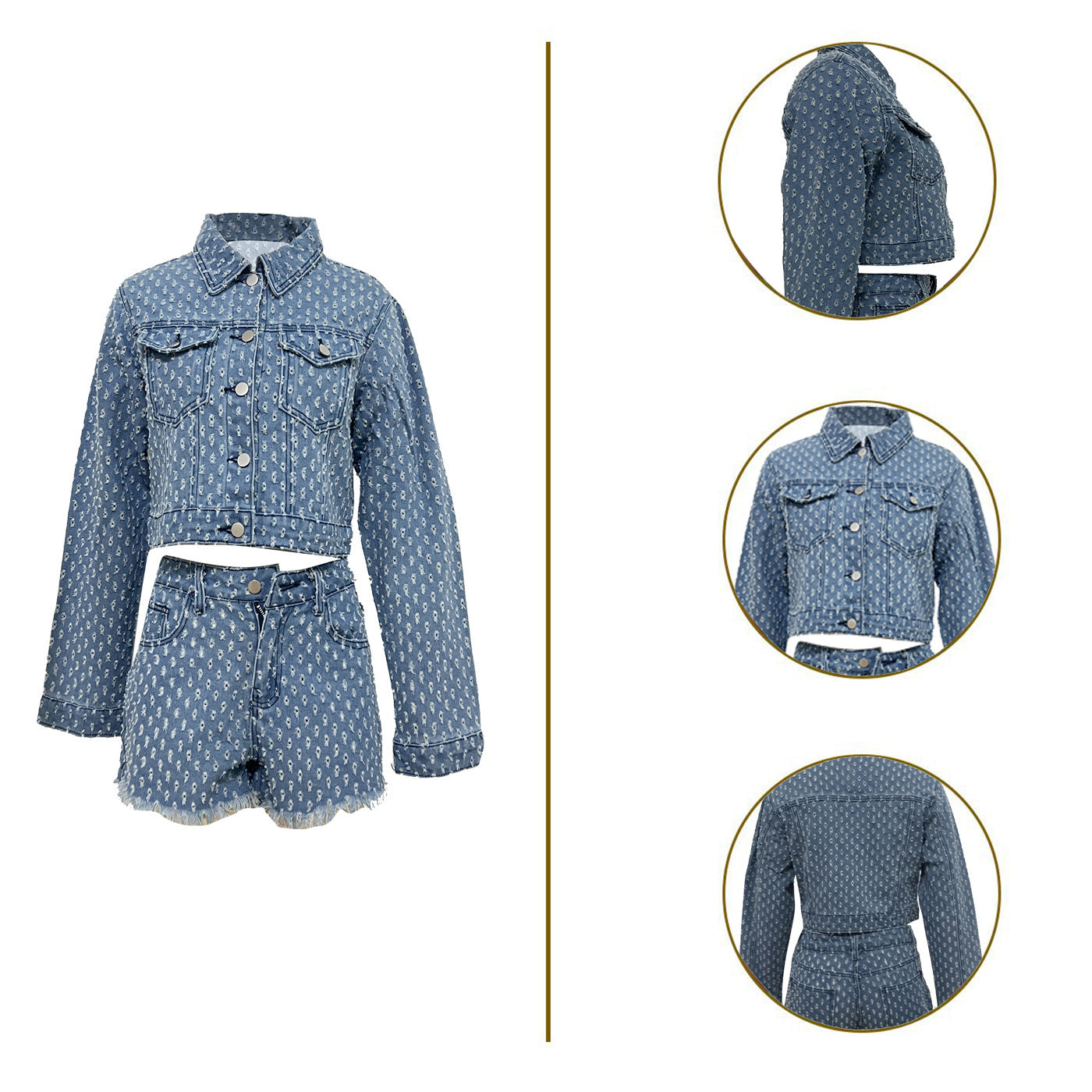 Leisure Ripped Denim Shorts Suit