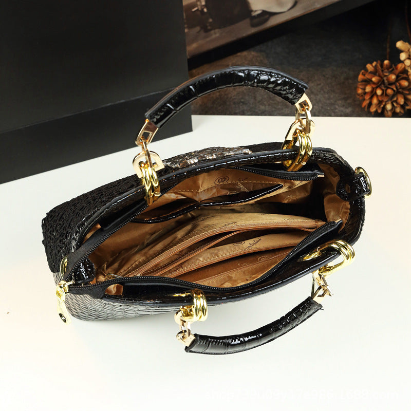 One shoulder new diamond crossbody leather bag