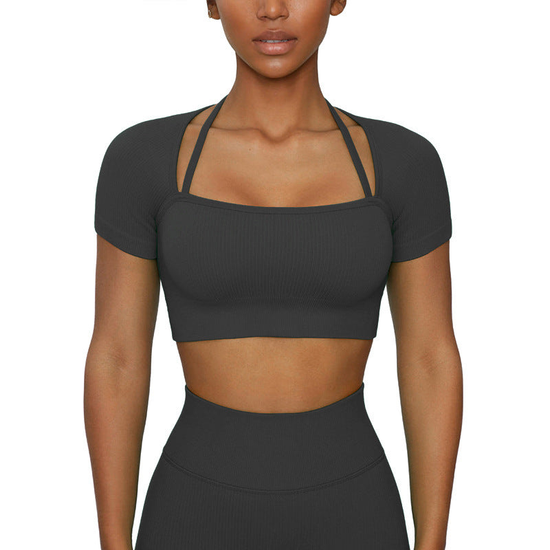 Running Sports Vest Beautiful Back Zipper Long Sleeve Peach Hip Fitness Shorts