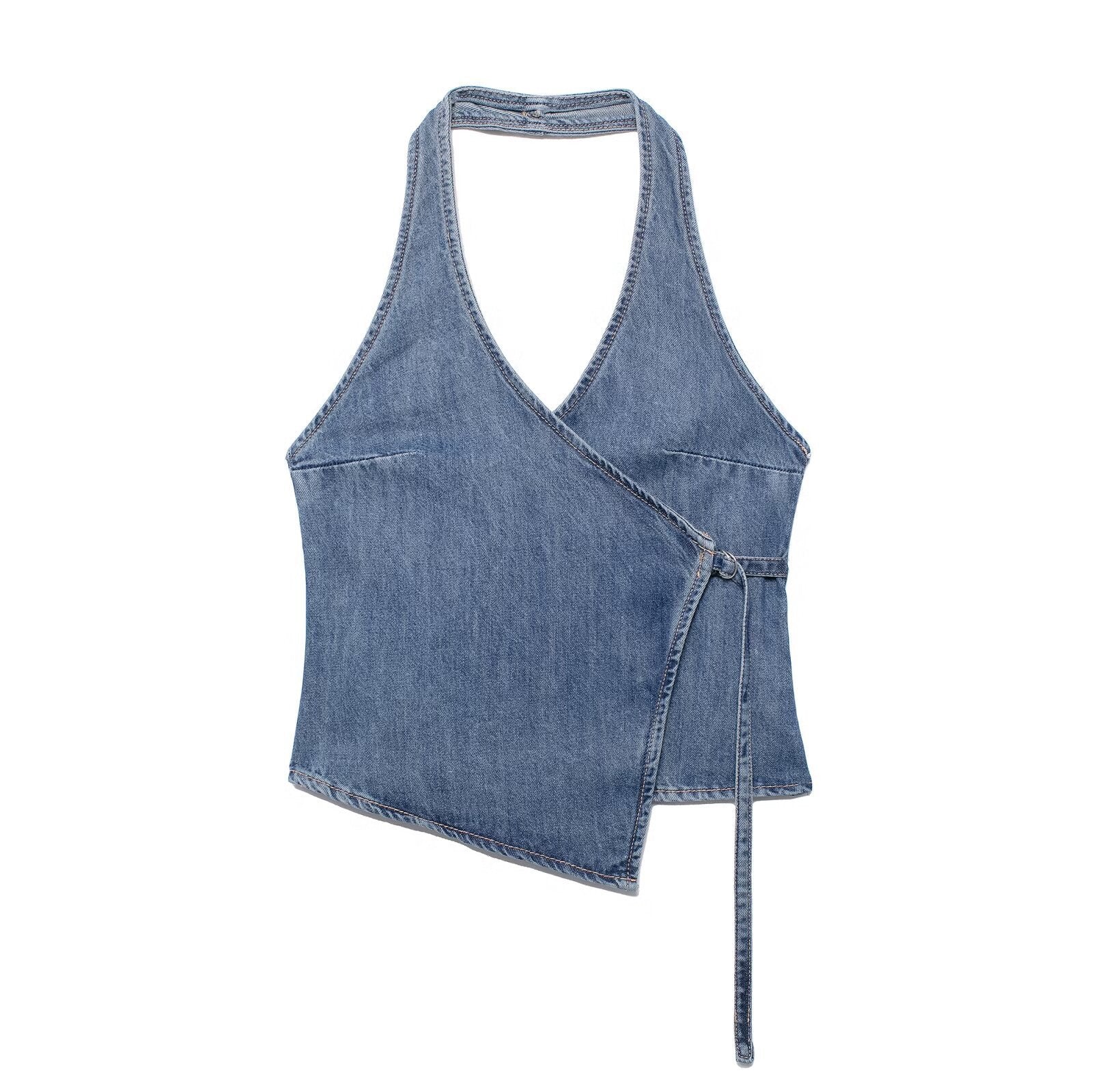 Summer Denim Hanging Collar Top Women&