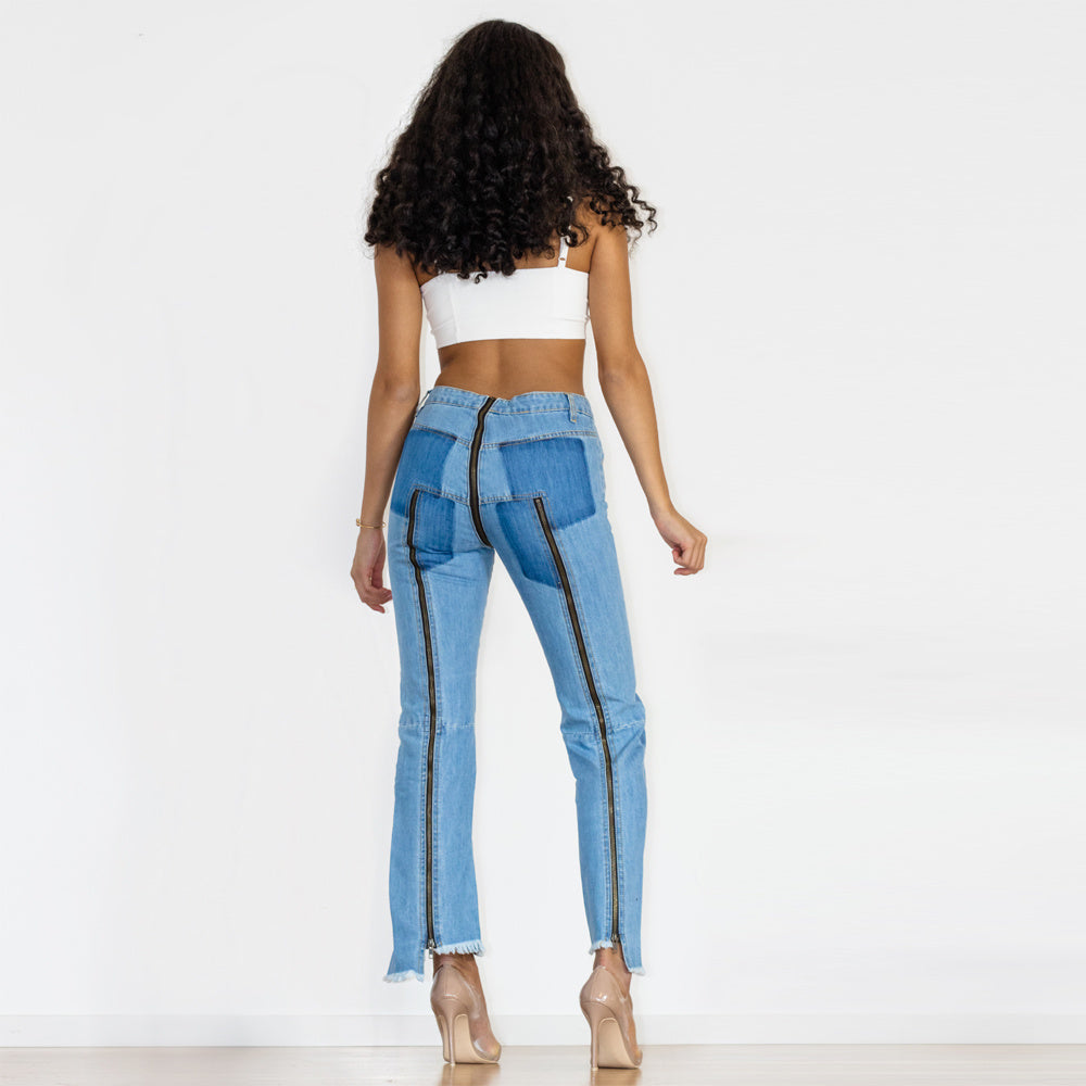 Shascullfites Women Split Straight Jeans Women Club Dancing Pants