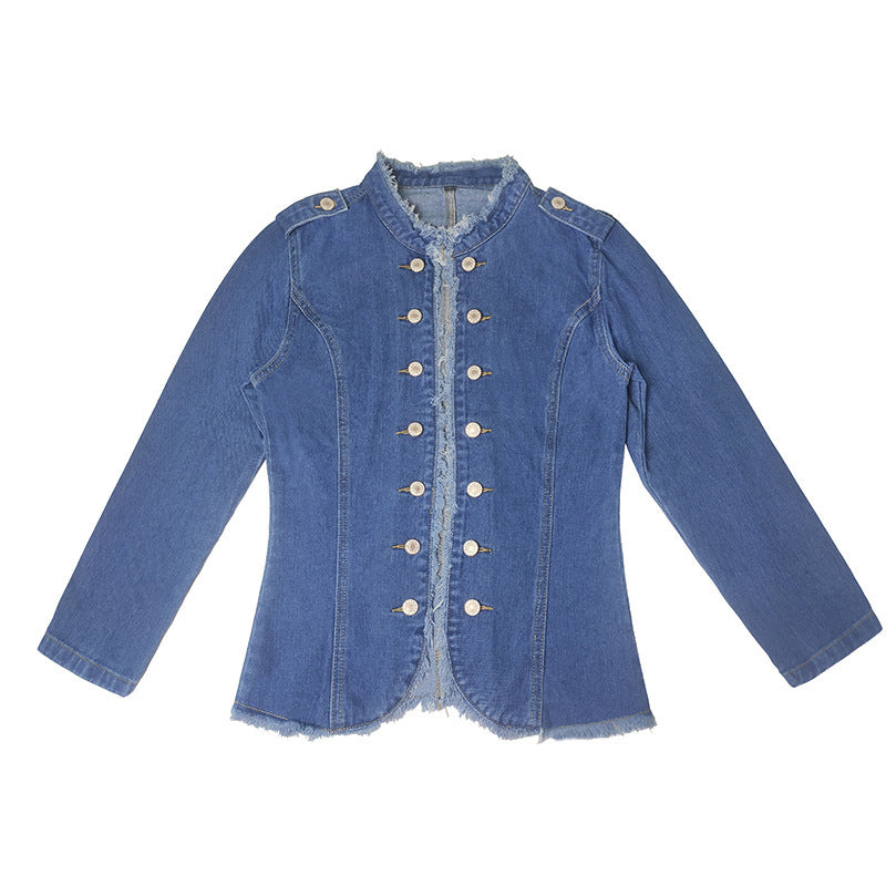 Single-breasted Solid Color Denim Coat