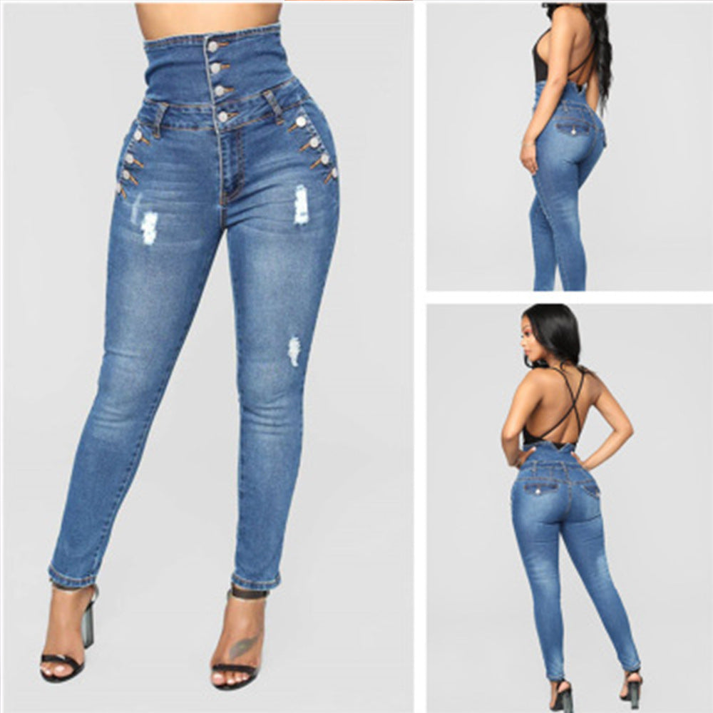 High Stretch Waist Skinny Denim Jeans