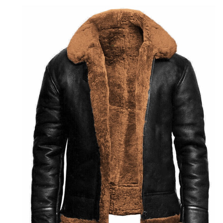 Leather-fur One-piece Lapel Winter Cold-proof Leather Jacket