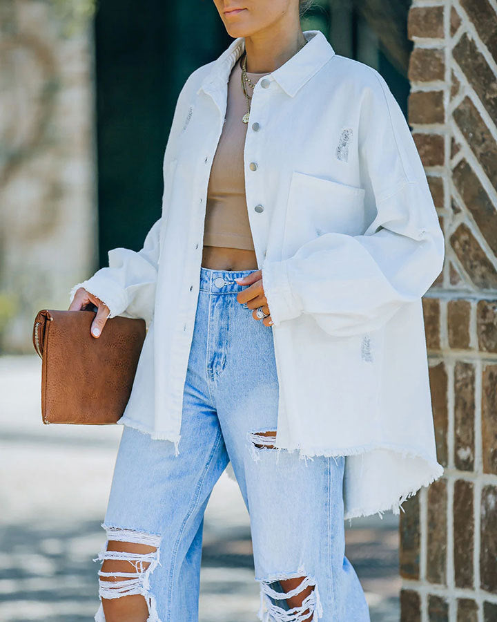 New Washed And Worn Fringed Loose Jacket