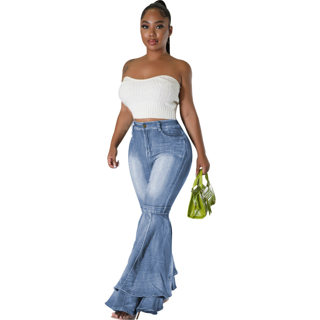 All-Match Wide Leg Denim Stretch Flared Pants