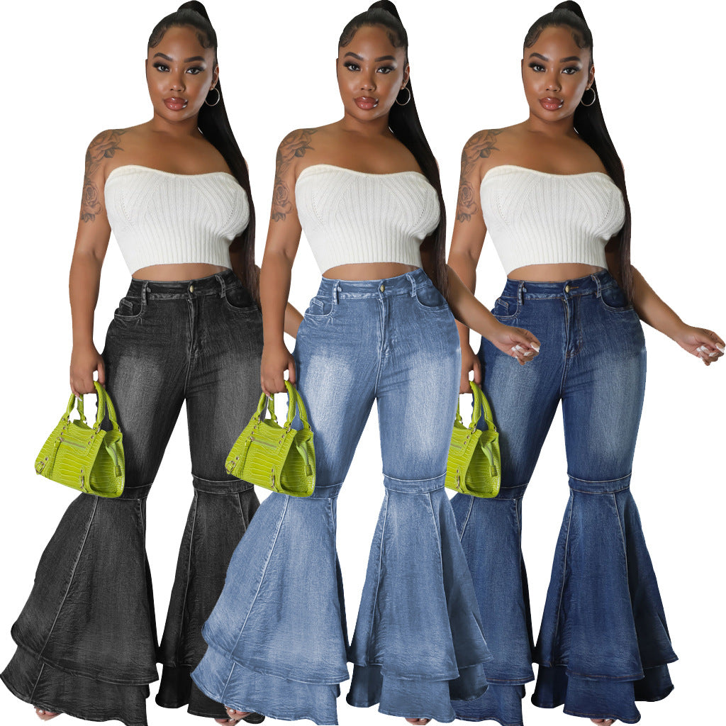 All-Match Wide Leg Denim Stretch Flared Pants