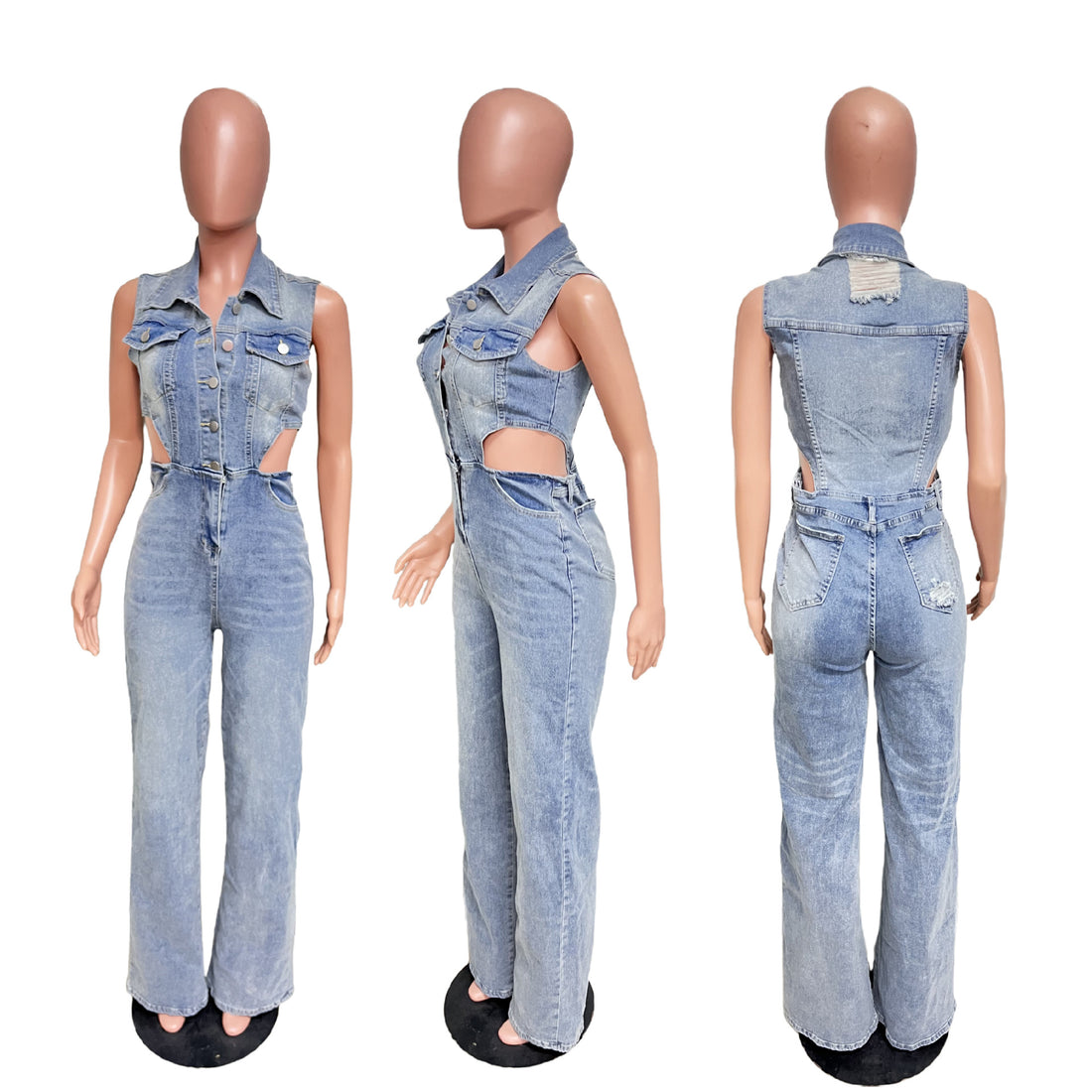 Slim Elastic Wash Denim Jumpsuit Straight Loose Jumpsuit