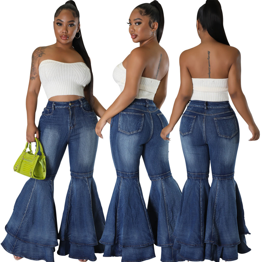 All-Match Wide Leg Denim Stretch Flared Pants