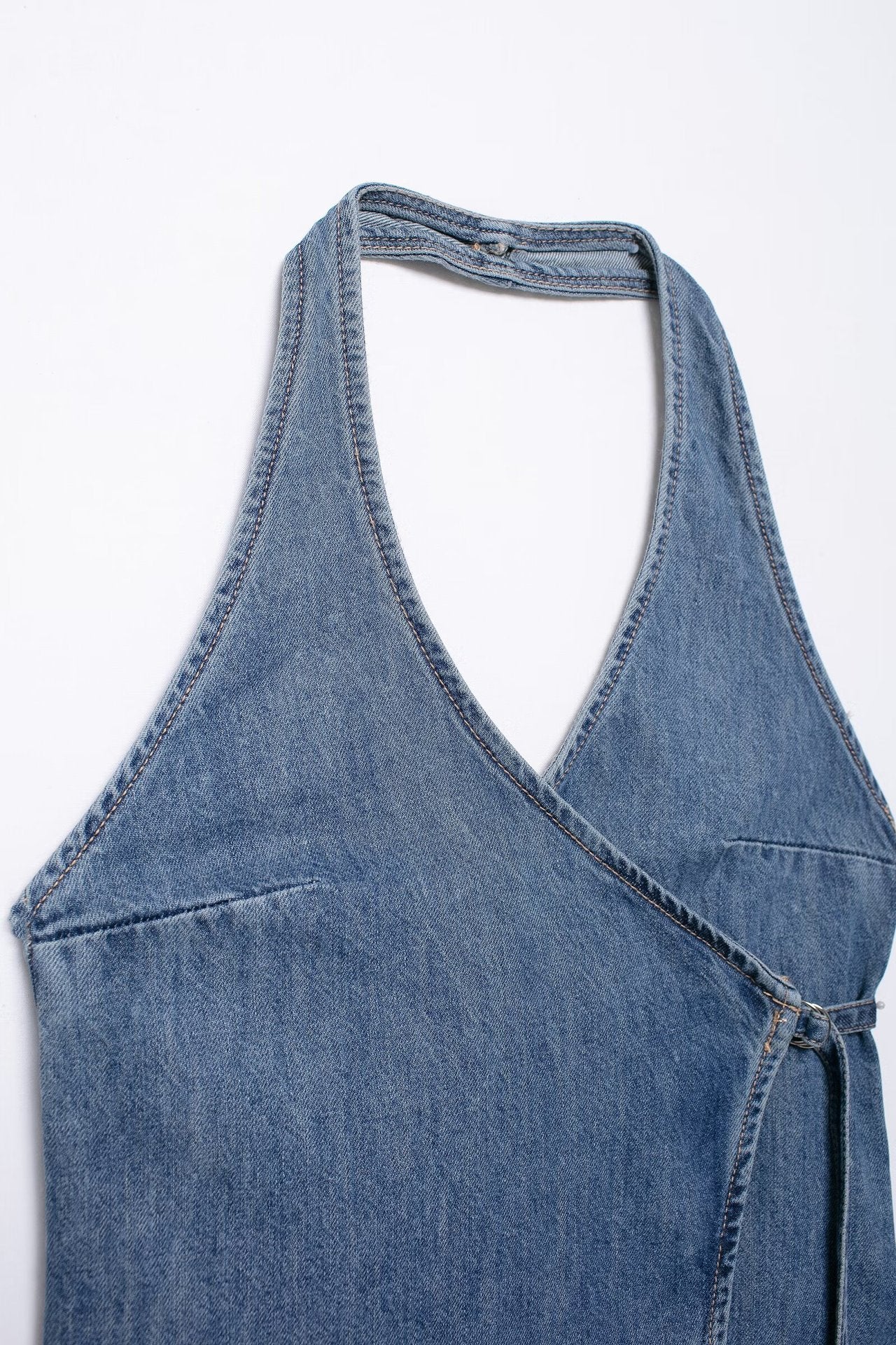 Summer Denim Hanging Collar Top Women&