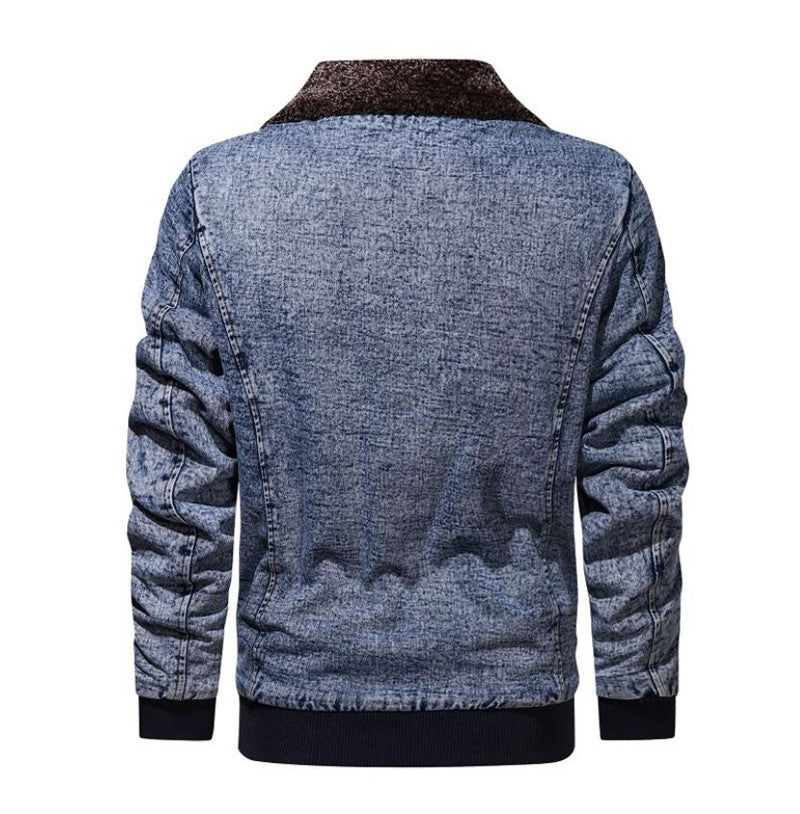 Winter Plus Velvet Thick Loose Lapel Plus Size Denim Jacket Men&
