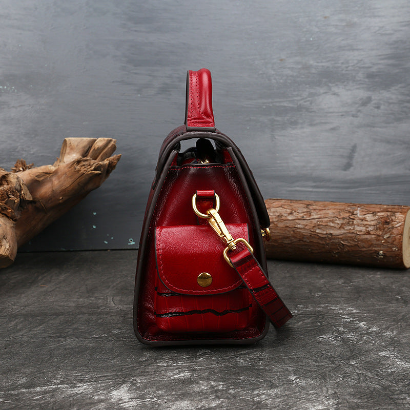 One-shoulder Messenger First Layer Cowhide Grain Leather Handbags