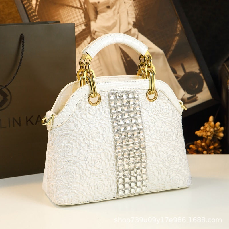 One shoulder new diamond crossbody leather bag