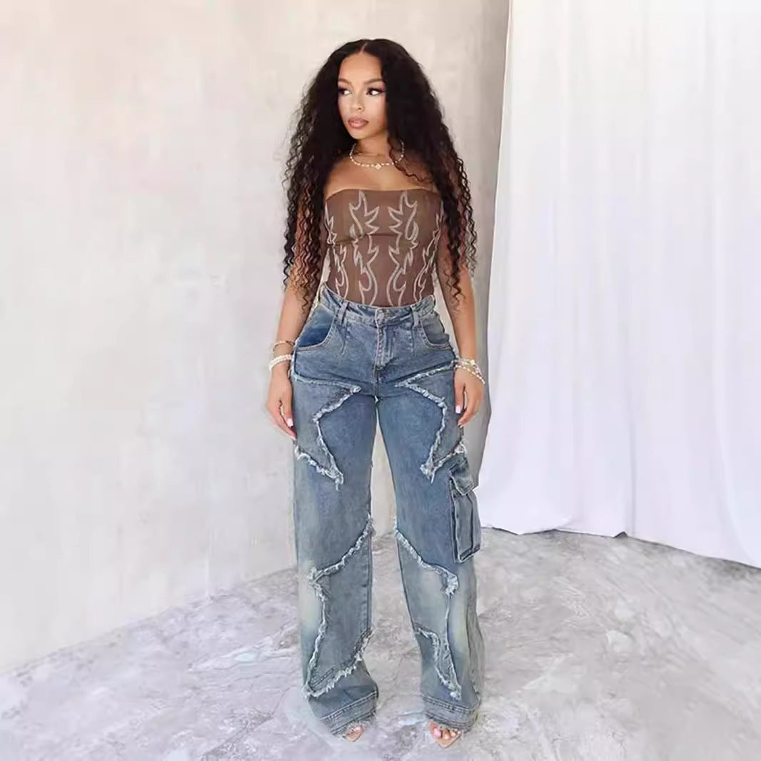 Fringed Burr Loose Straight Casual Pants