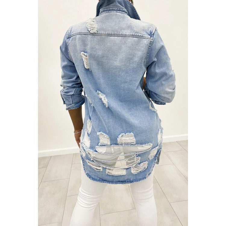 Cross-border Denim Jacket Ripped Sexy