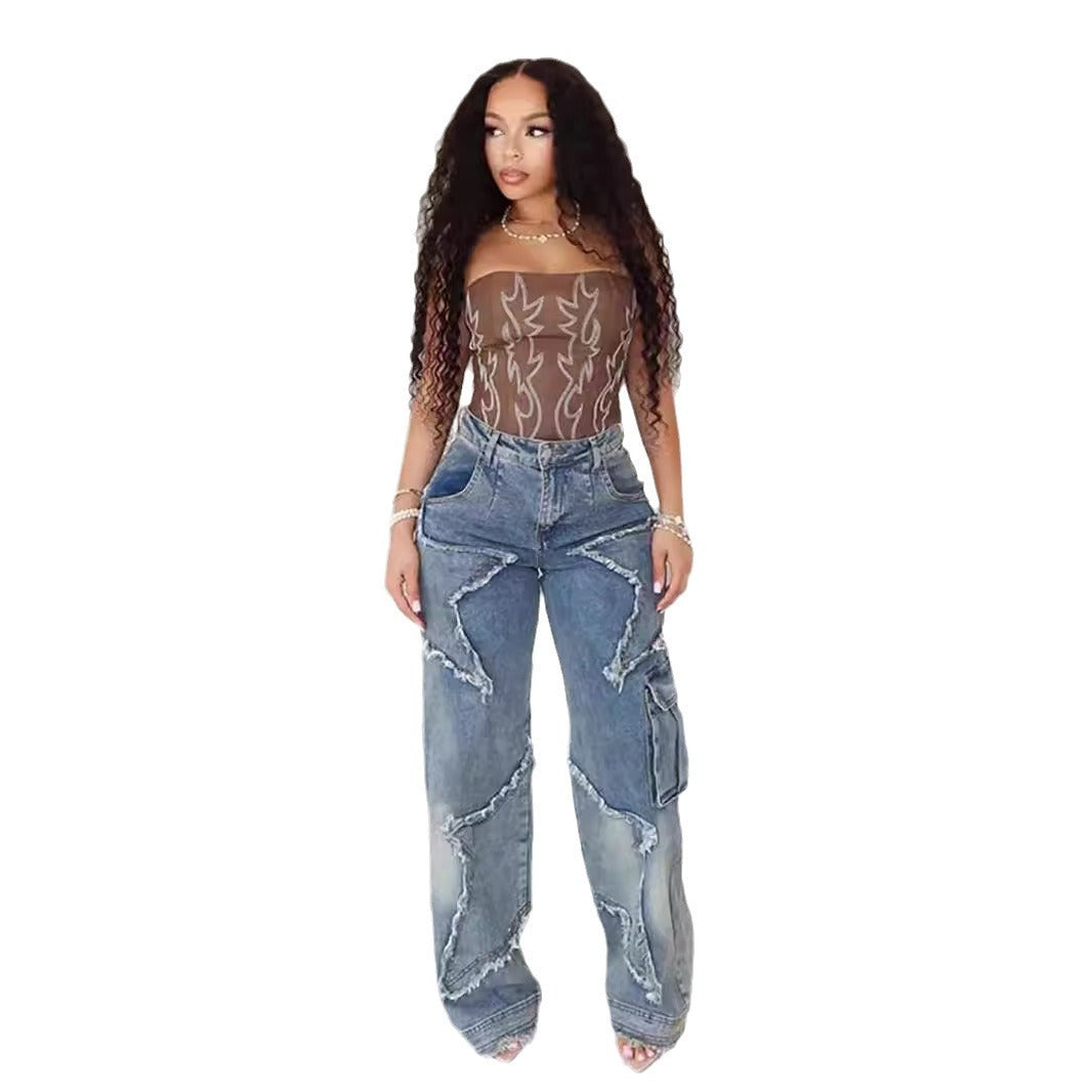Fringed Burr Loose Straight Casual Pants