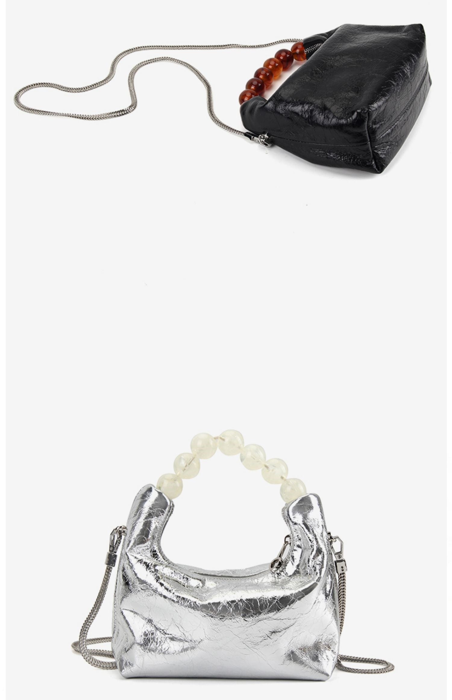 First Layer Oil Wax Cowhide Dumpling Bag Beaded Handbag