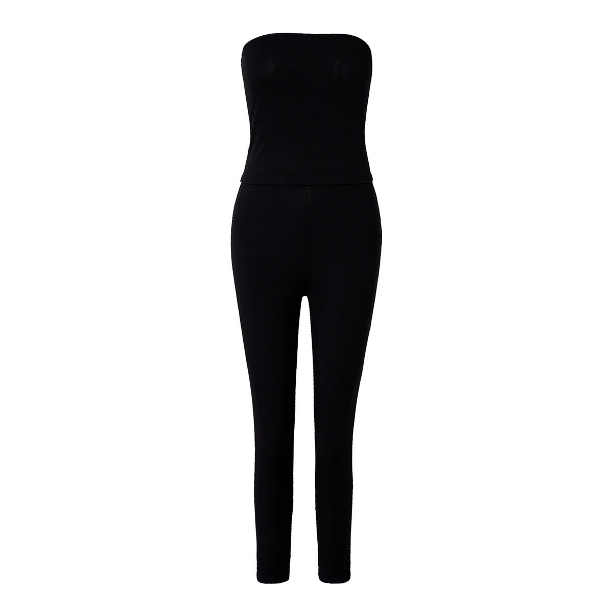 Strapless Pants Suit European And American Leisure Skinny Knit 2 Pieces Suit