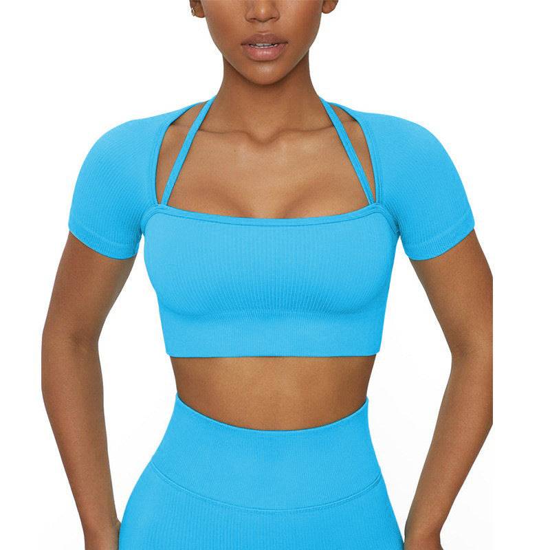 Running Sports Vest Beautiful Back Zipper Long Sleeve Peach Hip Fitness Shorts