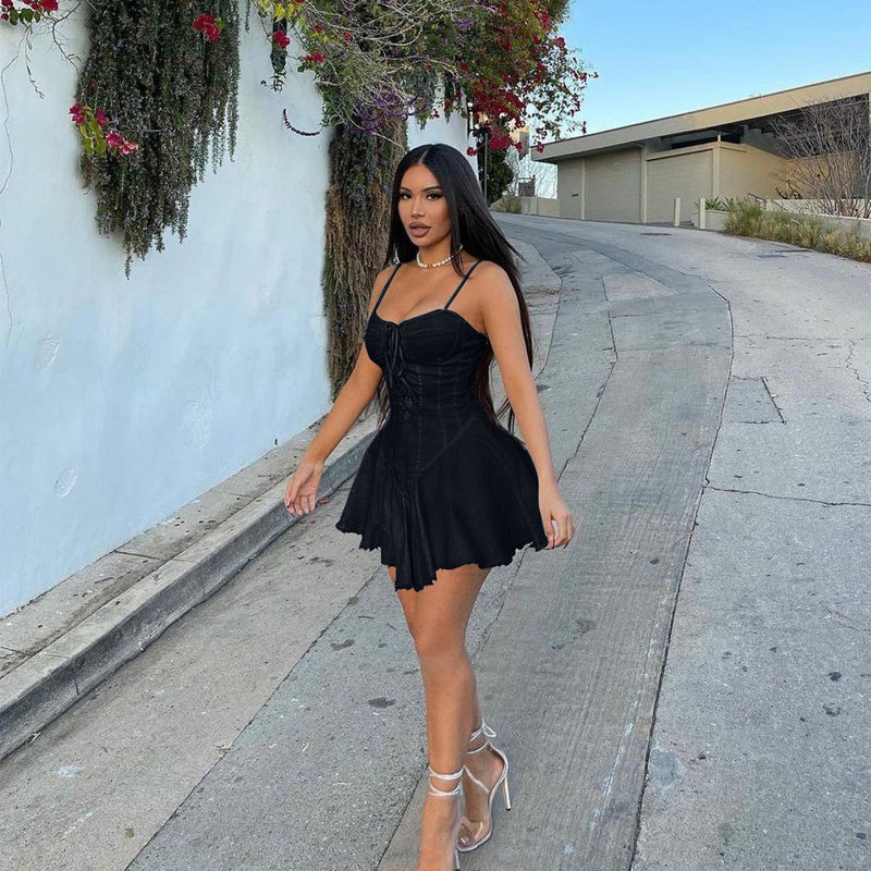 Casual Sexy Denim Tie Up Dress