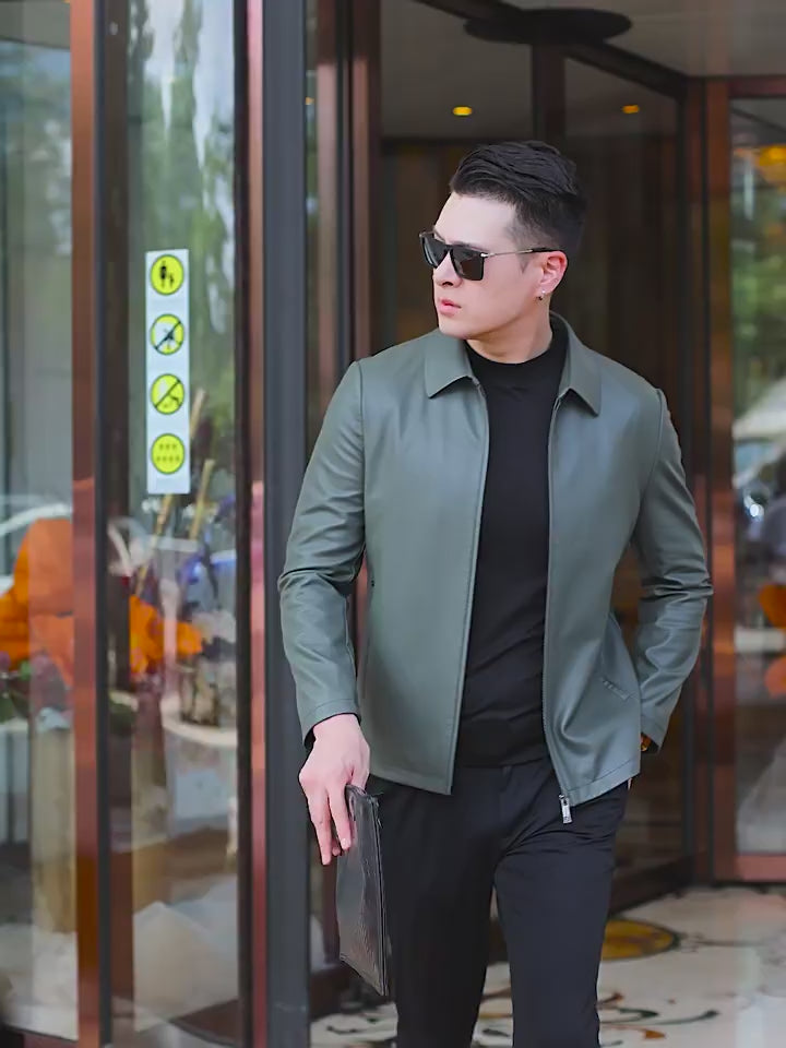 Lapel Ecological Real Leather Clothes Coat Leather Jacket Men