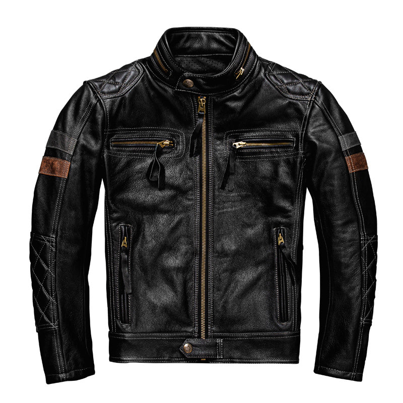 First Layer Cowhide Leather Coat Men&