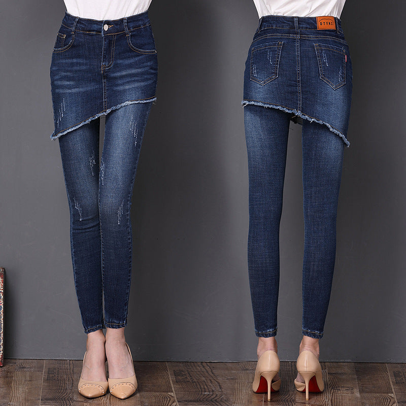 Fake Two-Piece Denim Skirt Pants
