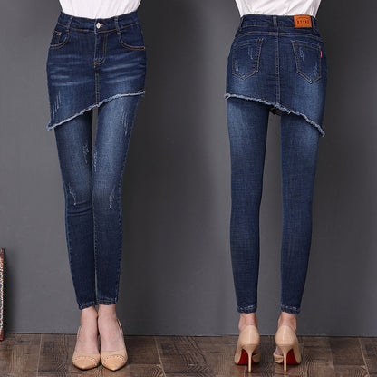 Fake Two-Piece Denim Skirt Pants