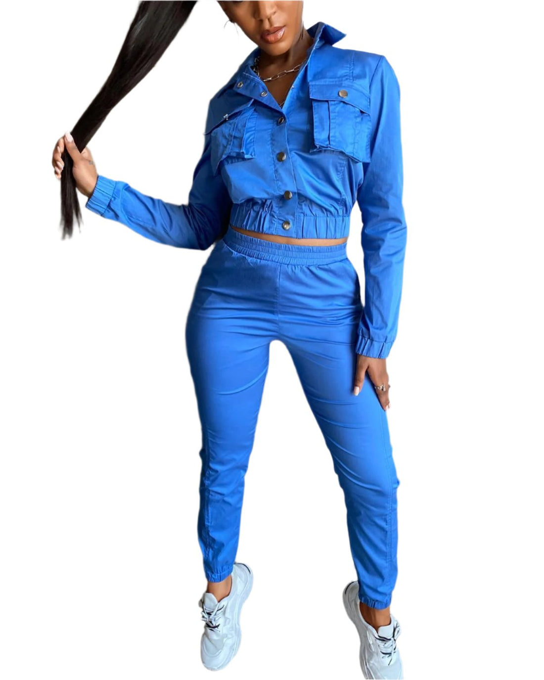 Skinny Denim Contrast Rivet Long-sleeved Pants Suit